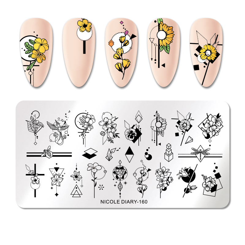 NICOLE DIARY Leopard Butterfly Nail Stamping Plates Tiger Nail Art Stamp Templates Stencils Flower Print Stamping Tool: 160
