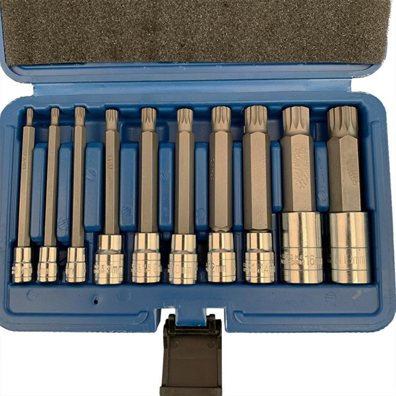 10PCS XZN Triple Vierkante Spline Bit Socket Set 1/4 "3/8" 1/2 Tamper Proof Lange Bereiken Machine Reparatie auto Reparatie Professionele Tool