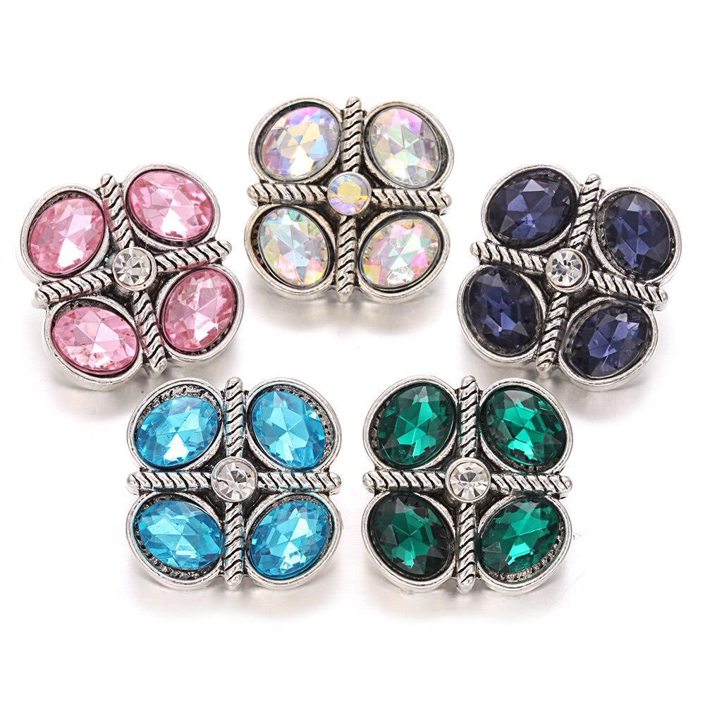 6 stks/partij Snap Sieraden DIY Crystal Rhinestone 18mm Bloem Snap Knoppen Fit 18mm Snap Armbanden Bangles Vrouwen knop Sieraden: 21