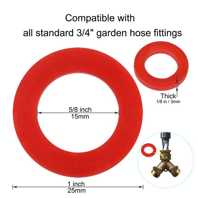 Outdoor Garden Hose Silicone Washer Gasket, 90Pcs Red O-Rings Silicone Washer Gasket Combo Pack for 3/4Inch Garden Hose and Wate