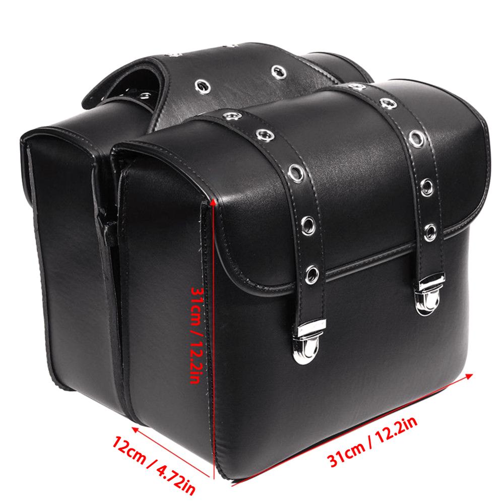 1 Pair PU Leather Waterproof Motorcycle Side Saddlebag Luggage Saddle Bag Black