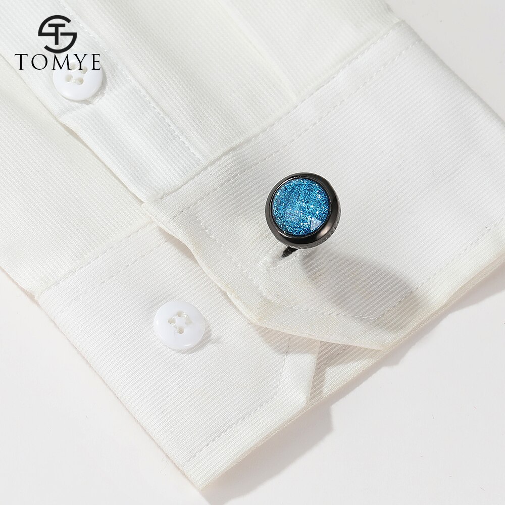 TOMYE – boutons de manchette en métal pour hommes, de , ciel étoilé, rond, pour robe de soirée, pour de mariage