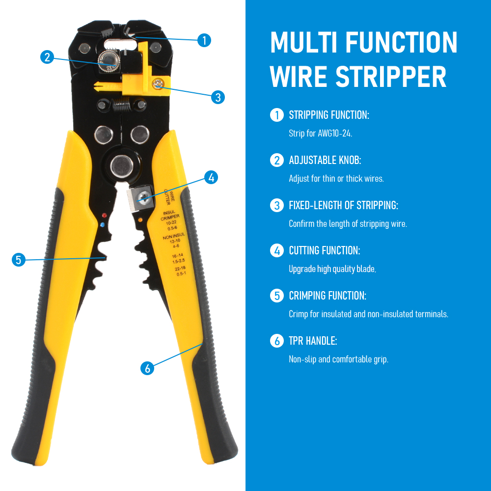 Crimpadora de cables automática ajustable, pelacables multifuncional, alicates de prensado, Terminal, herramienta de mano