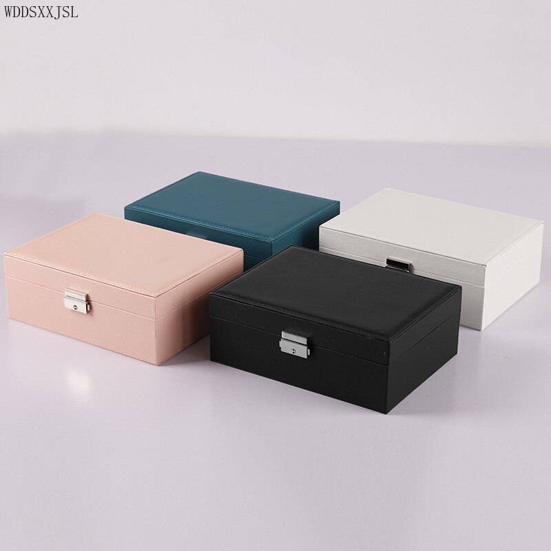 Pink Leather Double layer Ring Earrings Necklace Box Watch Box Multifunctional Storage Display Packaging Box Home Decoration