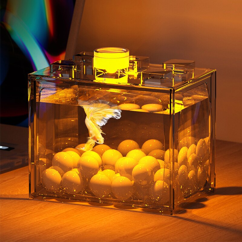 Desktop Aquarium Fish Tank Turtle Tank Office Mini Betta Aquatic Plant Ornamental Fish Tank With Lamp Aquarium Supplies