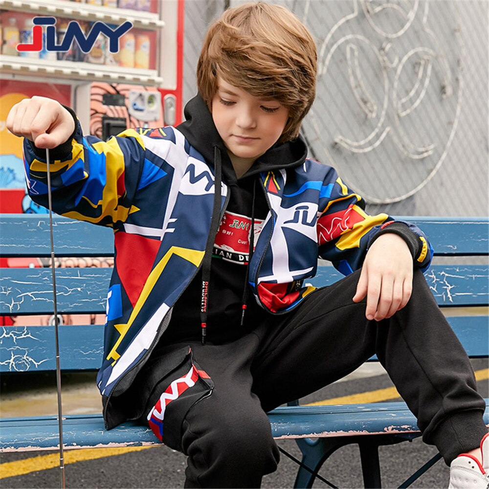 JLNY Spring Autumn Children Outerwear Sport Coat Breathable Boy Round Neck Windproof Jacket Kids Clothes For 5-13Y