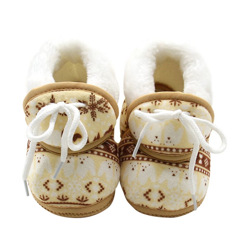 Søde babysko forår varm blød baby retro trykning sko bomuld polstret spædbarn baby drenge piger bløde støvler 6-12m: Gul