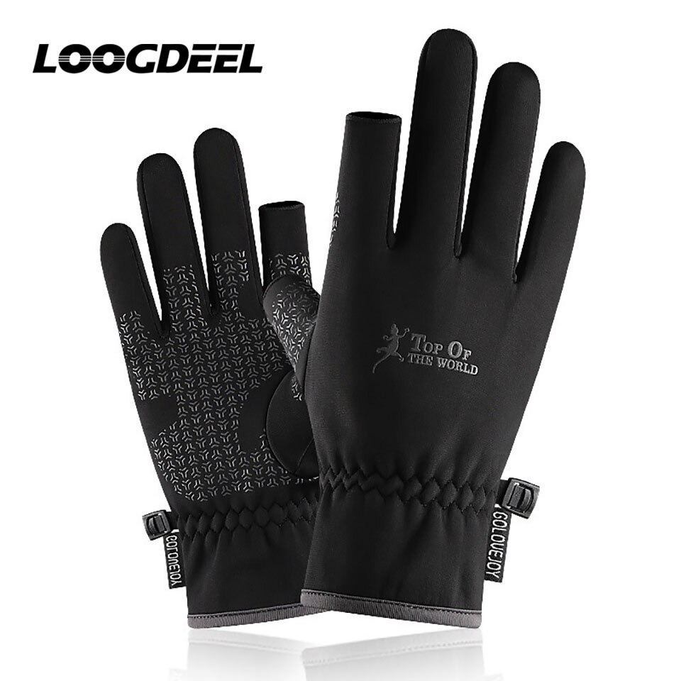 LOOGDEEL Multi Purpose Winter Warm Flip Half Finger Full Finger Two-Finger Cut Outdoor Gloves Palm Non-slip Riding Fishing Glove: C Black / L