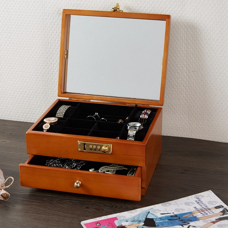 Jewelry Box for Watches with Lock, Wooden Box with Combo Lock, Lockable Organizer Box Wooden Jewelry Storage Container