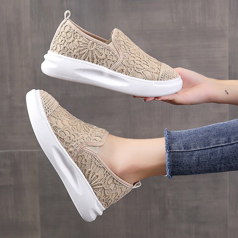 Tennis d&#39;été à plateforme pour femmes, chaussures d&#39;athlétisme, de Fitness, noires, beiges, en maille,