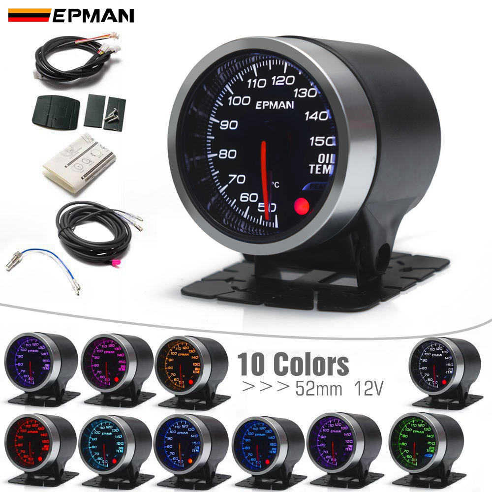 EPMAN 2&quot; 52mm Car Smoke Oil Temperature Gauge Oil Temp Meter +Sensor+Mount Bracket Cup Holder 7Color +3Color Blacklights EPXX703