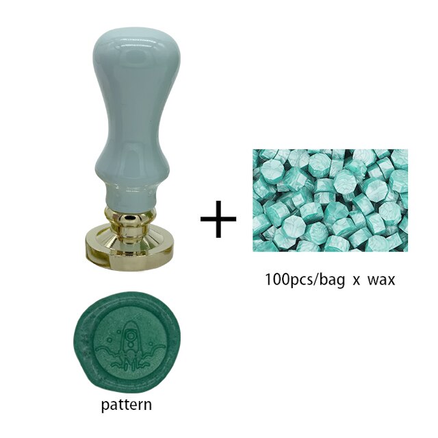 Trä vaxtätning stämpelhandtag mässing tätning vaxstämplar huvud vintage planet raket vaxtätning kopparhuvud för scrapbooking: D