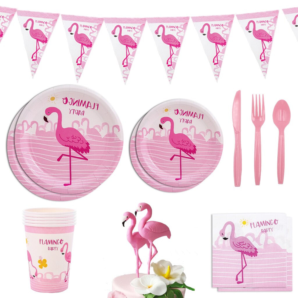 Juego de vajilla desechable de flamenco rosa para niños y niñas, servilletas, vasos, servilletas, decoración de feliz cumpleaños