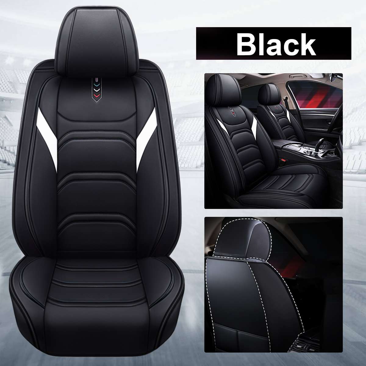 Universele Auto Stoelhoezen Set Front Stoelhoezen Pu Lederen Kussen Interieur Auto Stoel Stoelen Protector Mat Auto Accessoires: Black