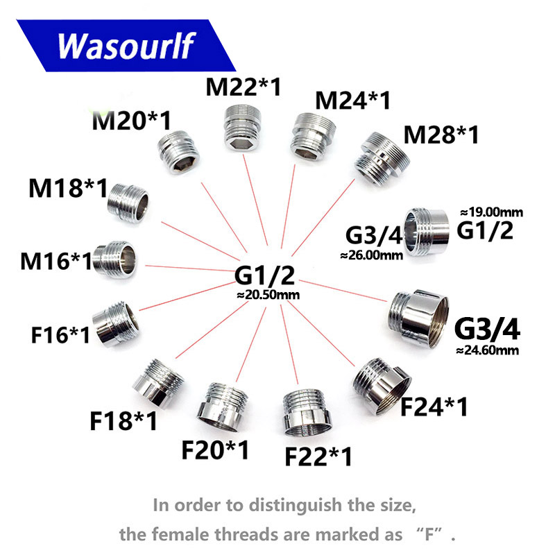 Conector de rosca externa wasourlf m22, conector g1/2 tamanhos externo para chuveiro, banheiro, cozinha, acessórios de torneira de bronze