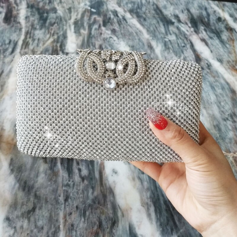 Mulheres sacos de noite strass coroa de metal bolsas cheias de diamantes dia embraiagens bolsa sacos de noite prata/ouro/preto: silver