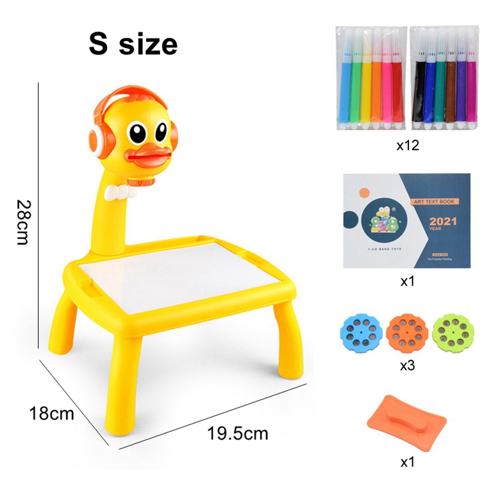 Kids Projector Drawing Table Painting Board Desk Multifunctional Writing Arts Crafts Educational Projection Machine Drawing Toy: G yellow small