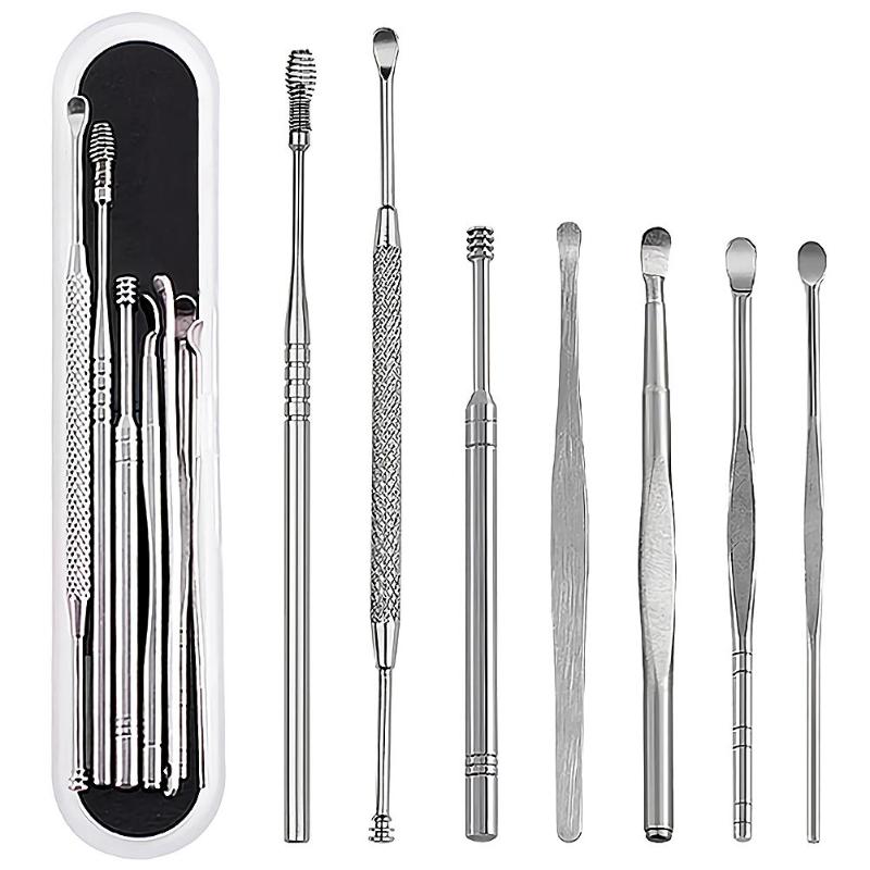 1/7 Uds. Juego de recolectores de cera de oído removedor de cera de acero inoxidable Curette limpiador de pico de oído limpiador de cuchara cuidado de oído herramienta de limpieza