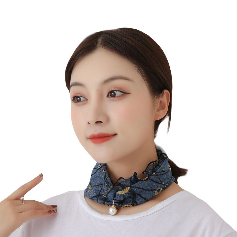 Bufandas de encaje de perlas variedad de bufandas, bufandas para el cuello para mujer, pañuelos para el pelo con impreso, pañuelo para la cabeza, bufandas para el cabello para niña: H02
