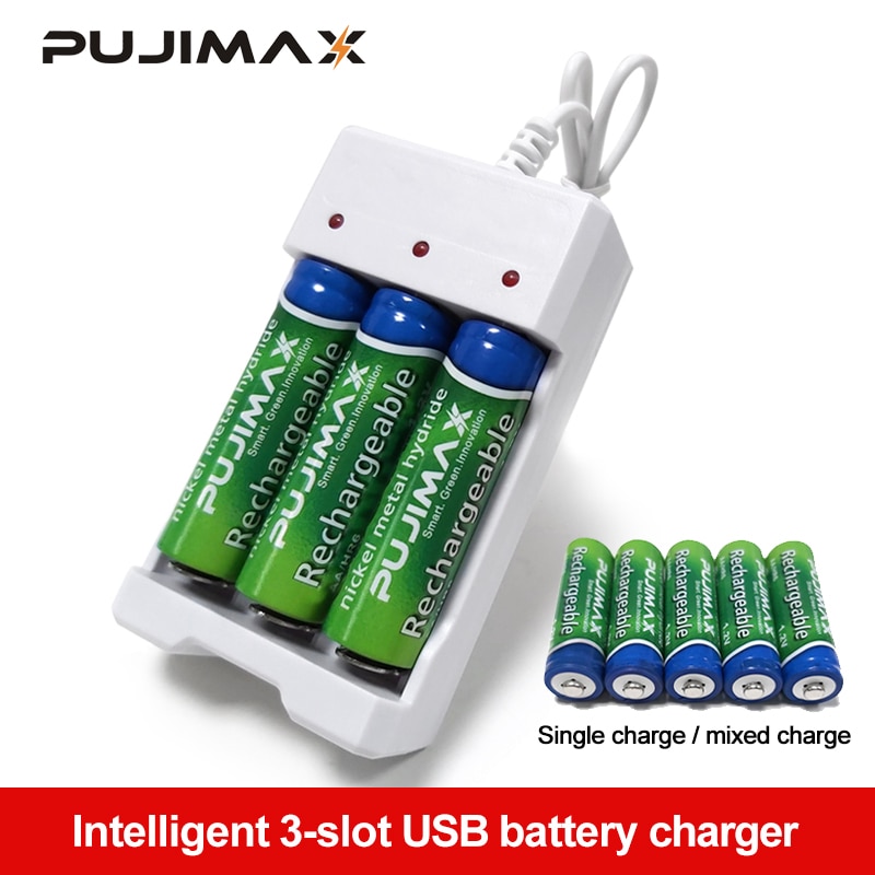 Pujimax Batterij Oplader Voor Aa Aaa Oplaadbare Batterijen 3-solt Batterij Oplader Met Usb Plug Universal Power Tool Accessoires