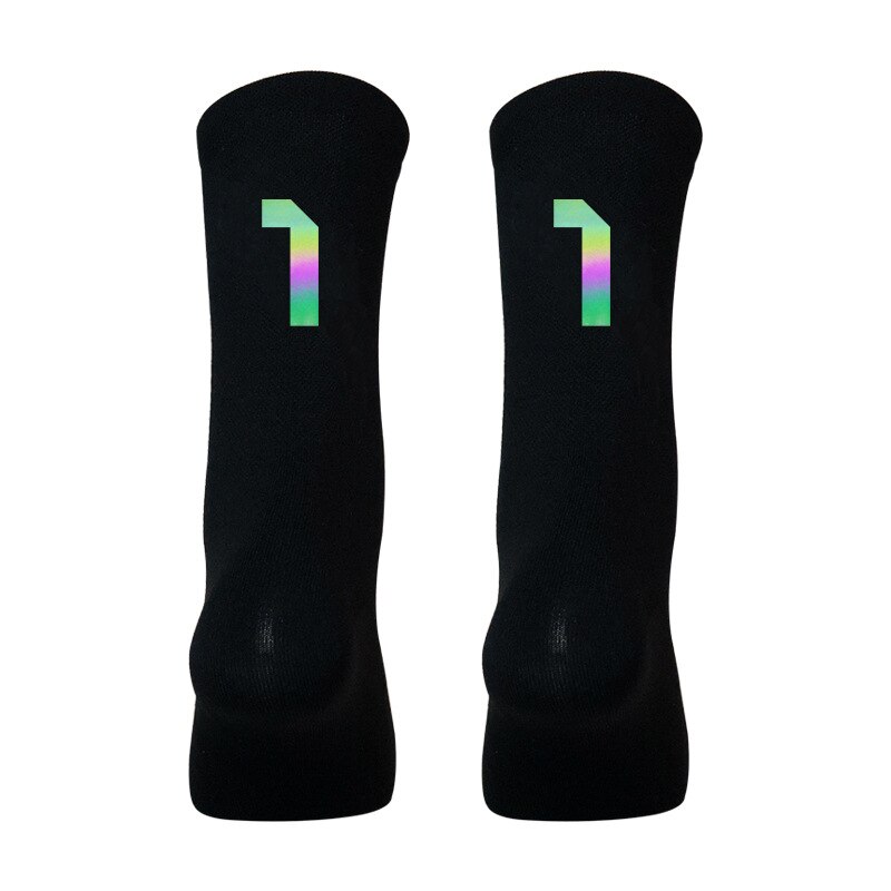 1 para kolorowe odblaskowe skarpety rowerowe sporty rowerowe oddychające szybkie suche Knitting Mid-tube wiosna letnie skarpetki damskie i męskie: BLACK01