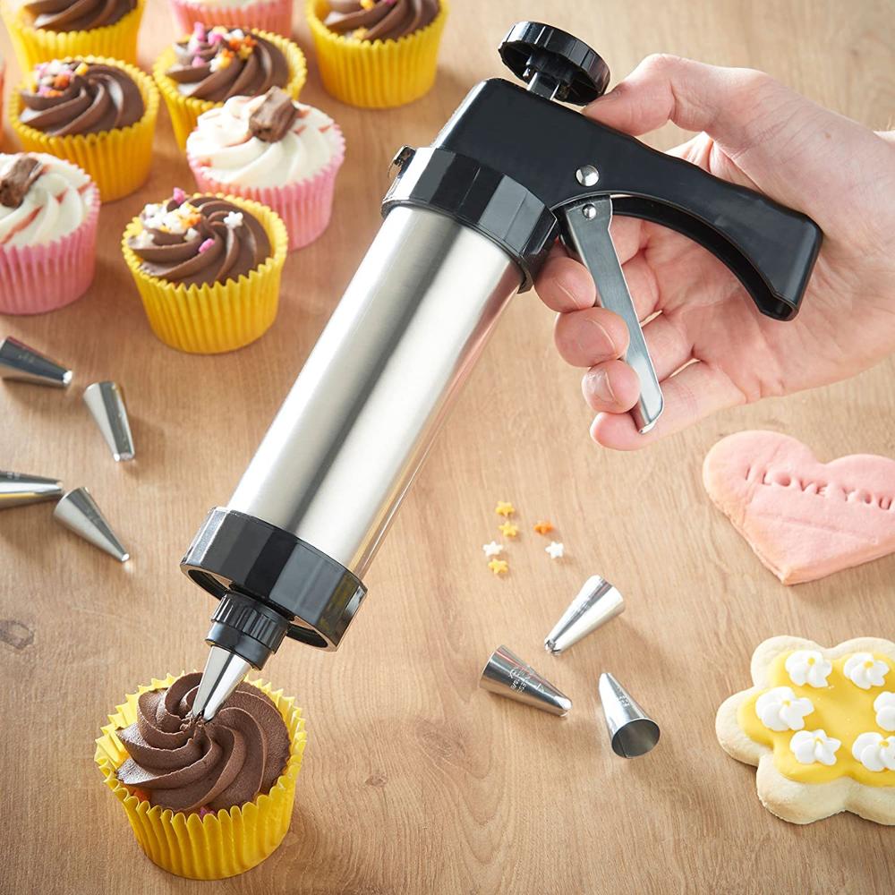 Cookie Mold Gun,Multifunctional Manual Cookie Press, Stainless Steel Decorating Mouth Set of Baking Tools, Biscuit Making and Ic