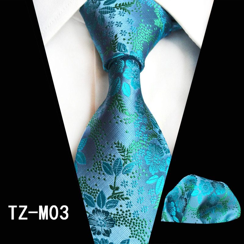 Ricnais Mode 8cm heren Zijden Stropdas Set Rood Groen Paisley Bloemen Handkershief Stropdas Pak Business Bruiloft Formele Hals ties Set: 03