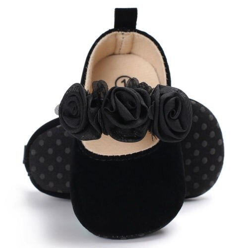 2018 Bebê Menina Sapatos Da Criança Menina Sapatos Berço Mocassins Floral Infantil Macio Único Bebê Sapatos de Couro Anti-slip Rebanho sneakers: Black / 7-12 meses