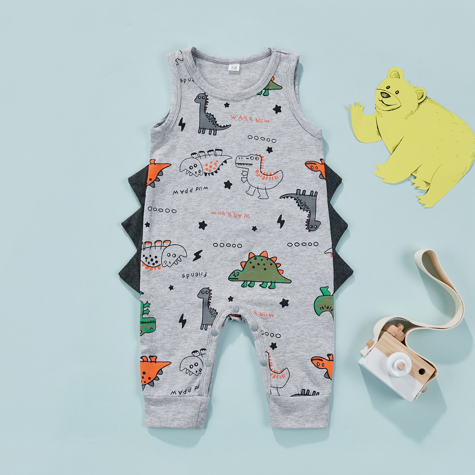 0-24m -jungen-dinosaurier-strampler, ärmelloser strampler mit Karikatur-tierprint, sommerbody