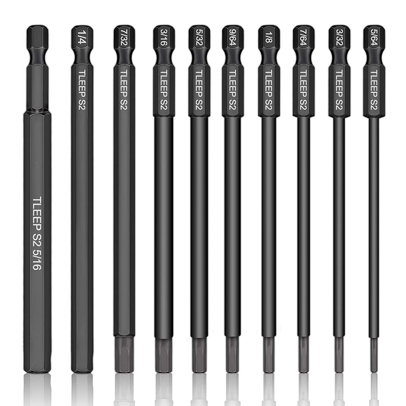 10pcs Hex Head Allen Wrench Drill Bits Set 100mm Long Allen Screwdriver Bits Magnetic Tips Hex Key Screwdriver Socket Bit Set