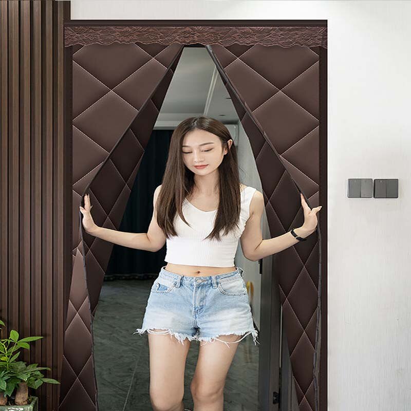Middle Size Thermal Winter Door Curtain Insulation Home Automatic Close Warm Oxford Cloth Windproof Punch-Free Screen Decoration