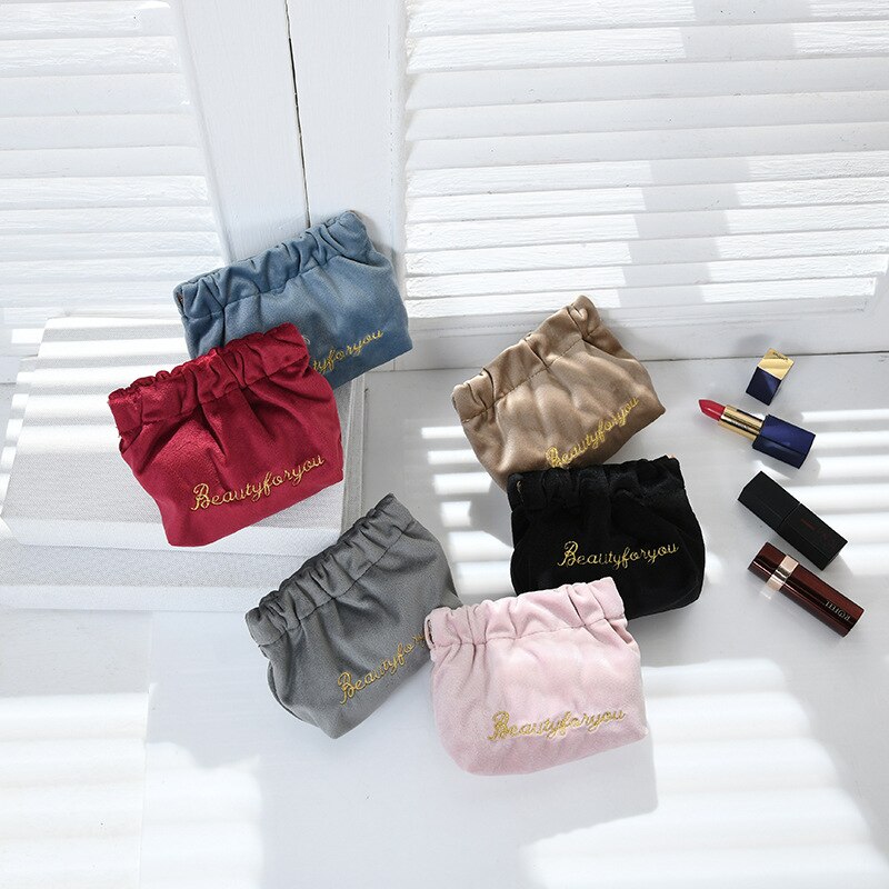 Vrouwelijke Portemonnee Fluwelen Brief Print Mini Coin Mini Lipstick Zak Vrouwelijke Effen Kleur Opbergtas