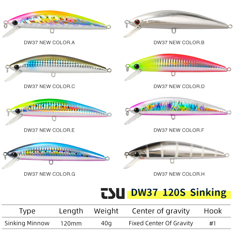 TSURINOYA-señuelo duro de pesca 120S, piscardo que se hunde, 12cm, 40g, Isca, cebo Artificial, anzuelos triples, Wobblers