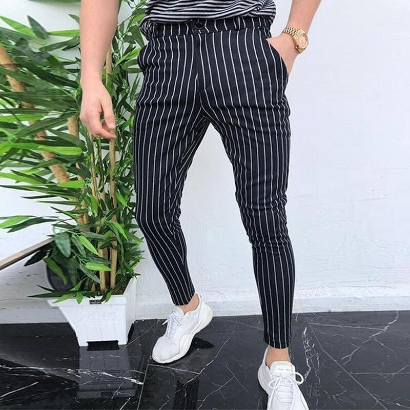 Sommer uformelle bukser plus size herre england retro kjole bukser formell stripe bukser uformelle bukse