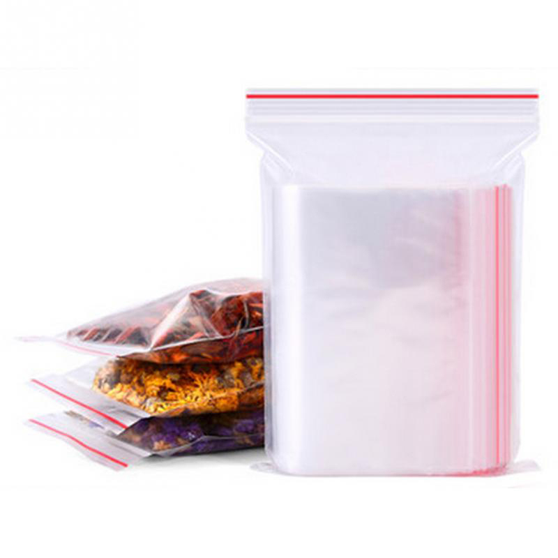 100 stk. lille lynlås plastikposer, der kan lukkes igen, gennemsigtige smykker / madopbevaringspose køkkenpakke, klar lynlås