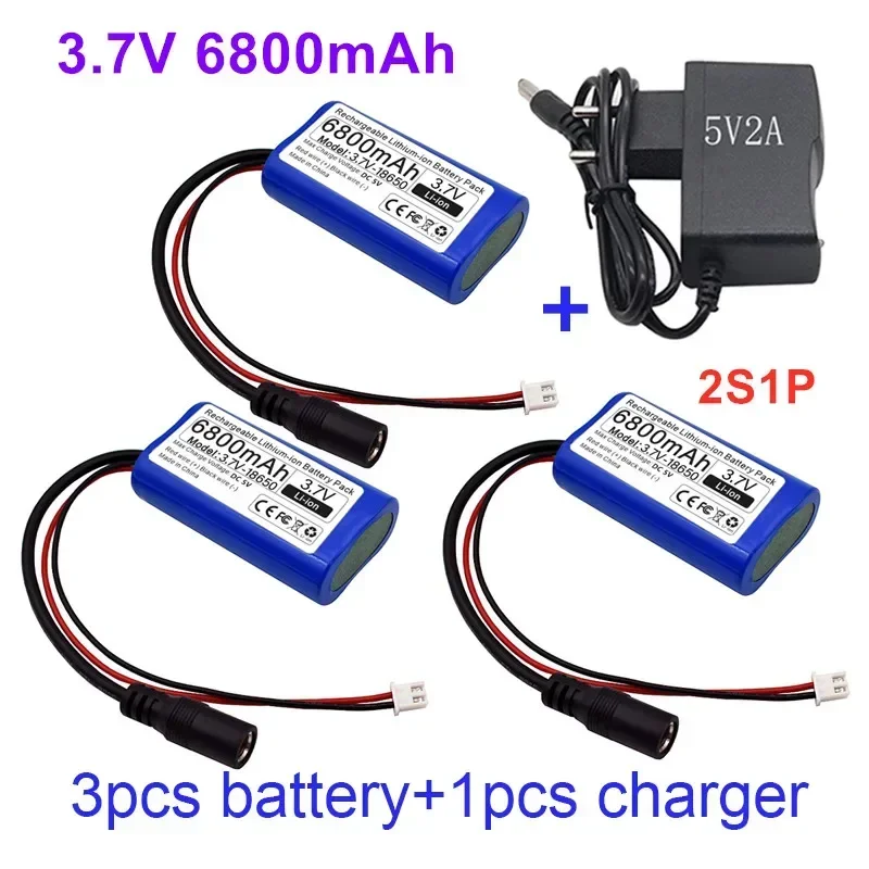 3.7V 6800mAh 18650 Li-ion rechargeable battery pack For Fishing LED Light megaphone speaker Emergency toy battery+XH2.54-2P Plug