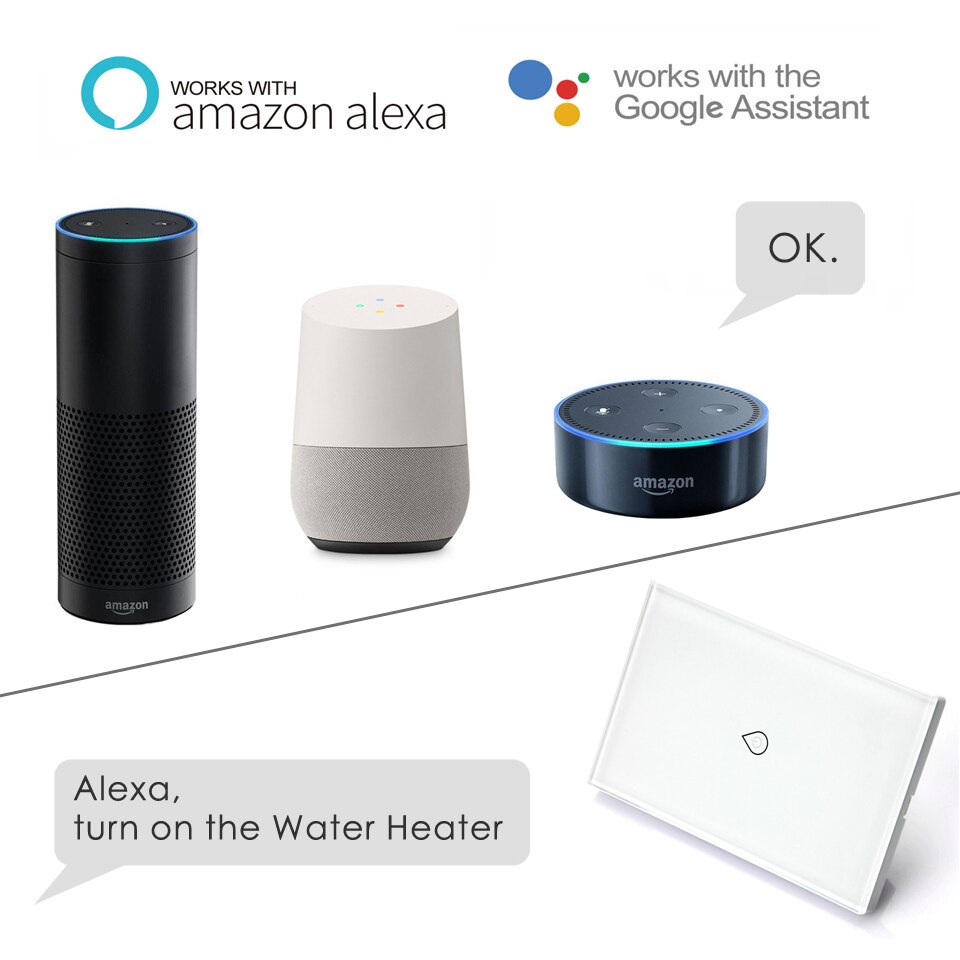Inteligente Wifi calentador de agua interruptor de la caldera 16A 3000W Panel de vidrio de alta potencia Timmer aplicación móvil Control de voz con Alexa Google Home