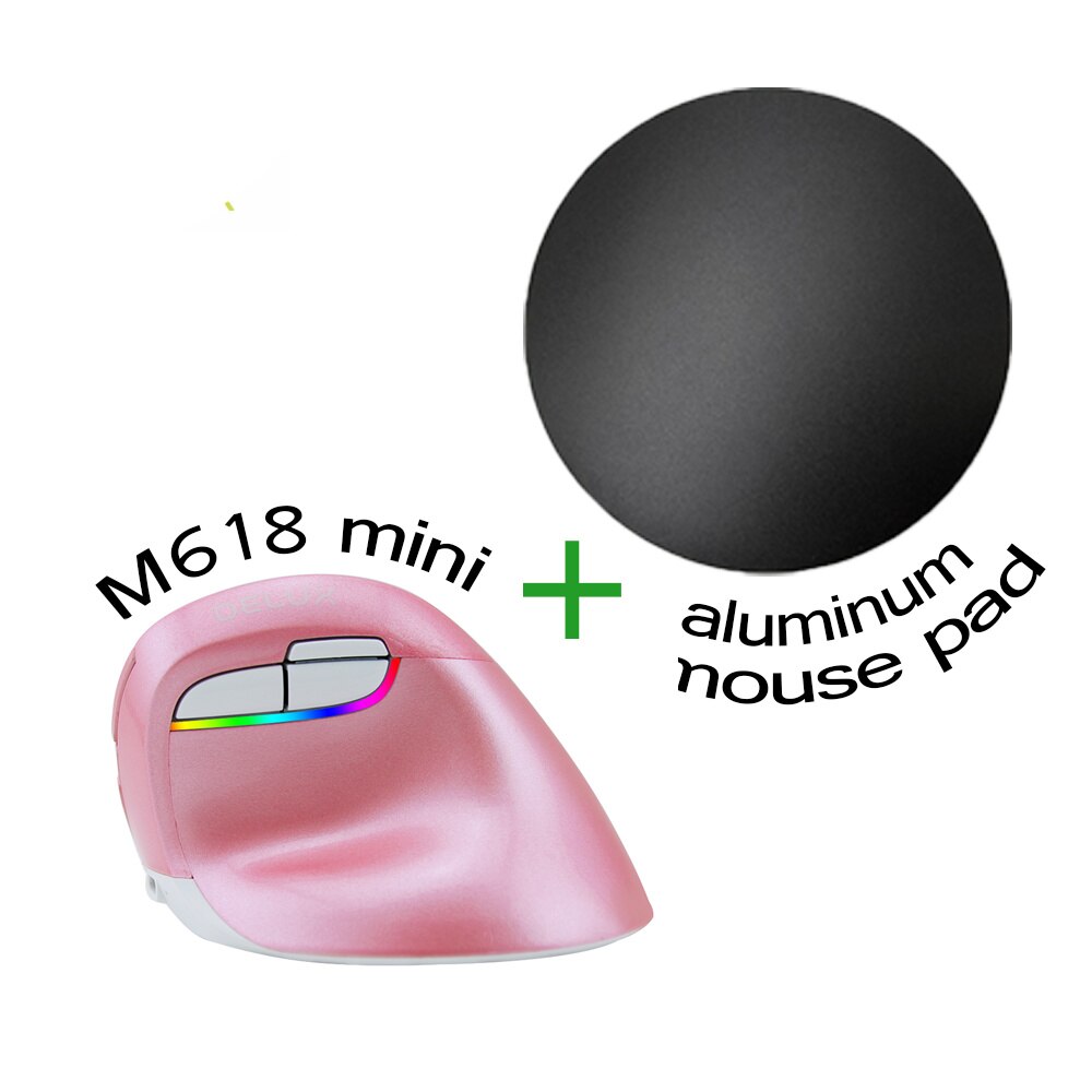 Deluxe  m618 mini dual-mode vertikalmaus , 6d x 2400 dpi, wiederaufladbare maus , 2.4g+ bluetooth-fähige 4.0 kabellose mäuse für laptop, pc und büro: Rosa mit polster