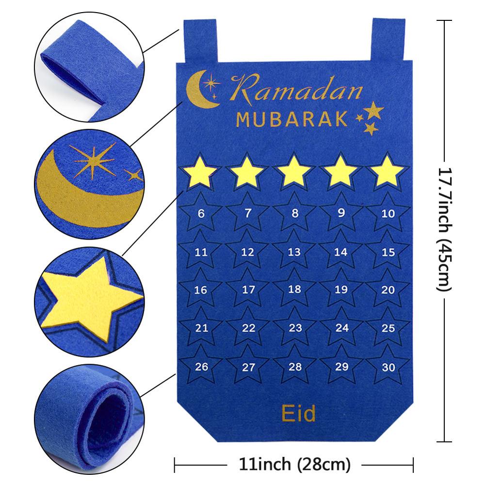 Ourwarm eid mubarak diy filt ramadan-kalender med lomme til børn nedtællingskalender muslimsk balram festindretningsartikler: Kalender