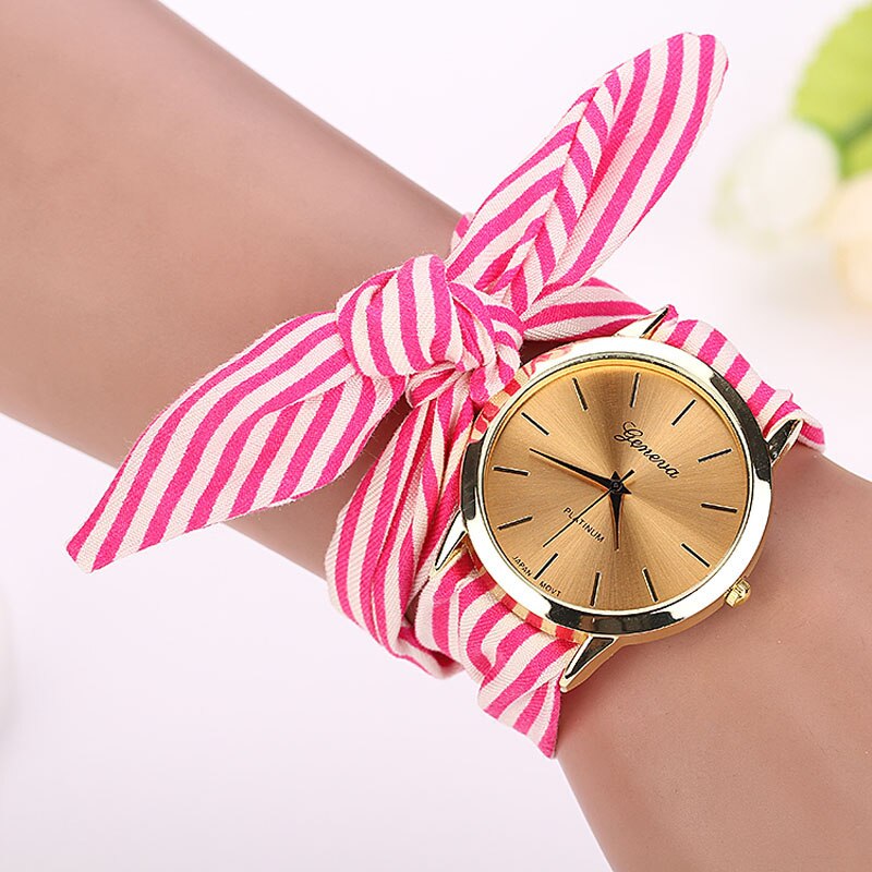 Montre-Bracelet en tissu imprimé rayé pour femmes, à la , cadran à Quartz: b