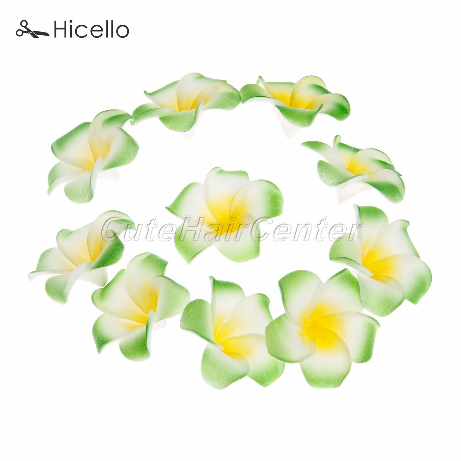 50 stk/sæt 4cm frangipani plumeria hawaiianske blomster skum kunstig blomst hovedbeklædning dekoration bryllup fest forsyninger hicello: Grøn