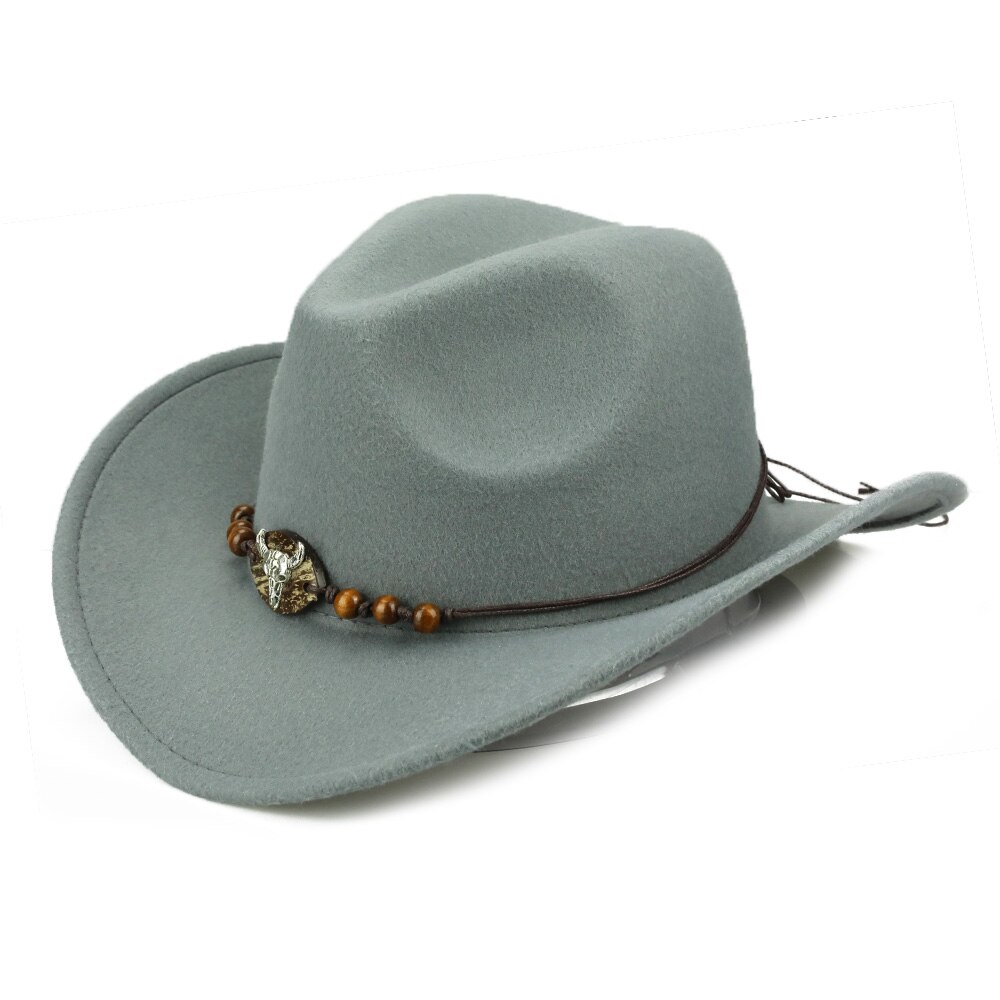 Yy treperler okse cowboyhatter menn vestlig cowgirl lokk vinter varm bomull jazz trilby sombrero de vaquero cowboy  fd19059: Grå okse cowboy
