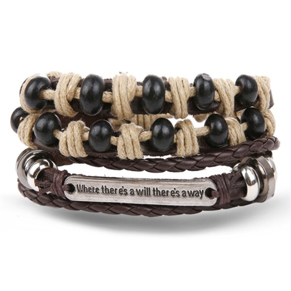 Ifmia Vintage Multilayer Bar Brief Lederen Armband Mannen Mode Handgemaakte Bead Gevlochten Touw Wrap Armband Geweven Sieraden: IF11000375
