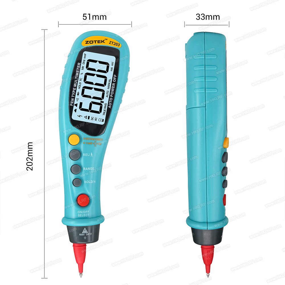 ZOTEK ZT203 6000 Conti Pen-tipo Multimetro Digitale a Vero RMS Auto Gamma DC/AC Tester di Tensione Voltmetro con retroilluminazione