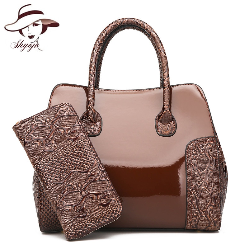 Luxe en cuir verni femmes sac à main 2 ensembles dames Composite sacs sacs de messager dames portefeuille sac à bandoulière