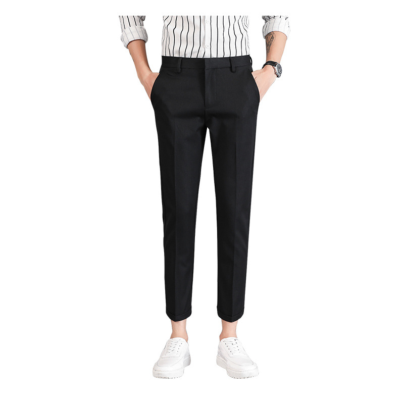 Zomer Casual Mode Pak Broek Man Effen Kleur Rits Zakken Slank Kantoor Enkellange Broek Mannen Koreaanse Stijl Potlood Broek