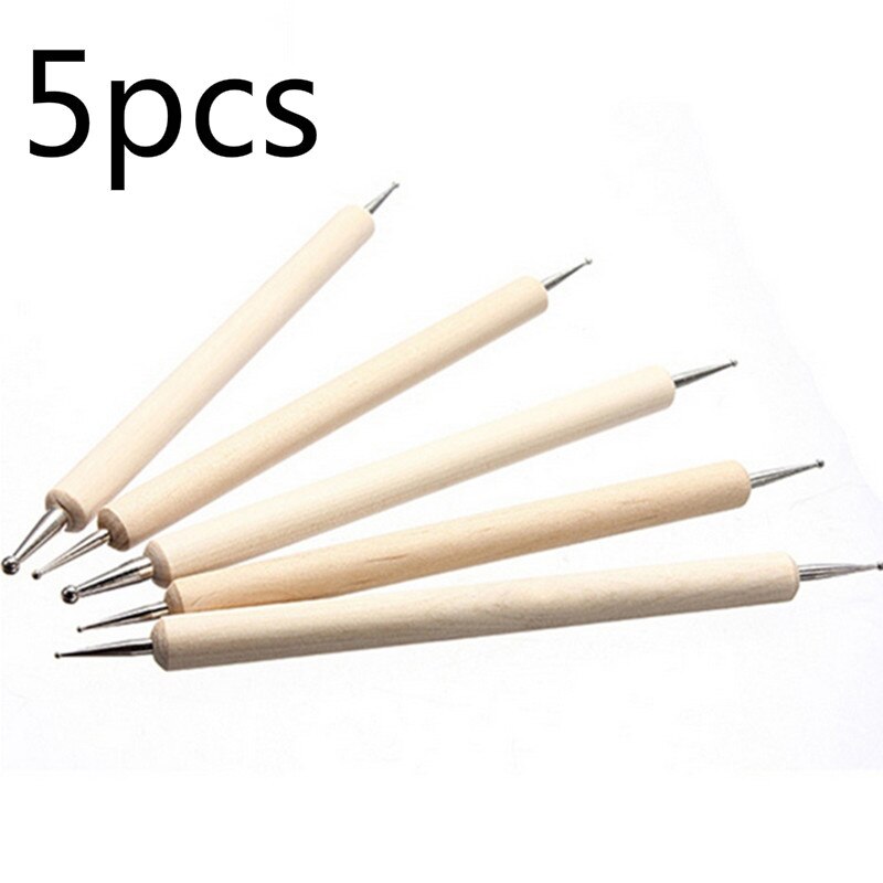 Pluma de madera de 2 vías para punteado de uñas, herramienta de marmoleado para manicura, herramientas de belleza con mango, recolector de diamantes de imitación, Kit de herramientas de pintura de uñas, 5 uds.: Default Title