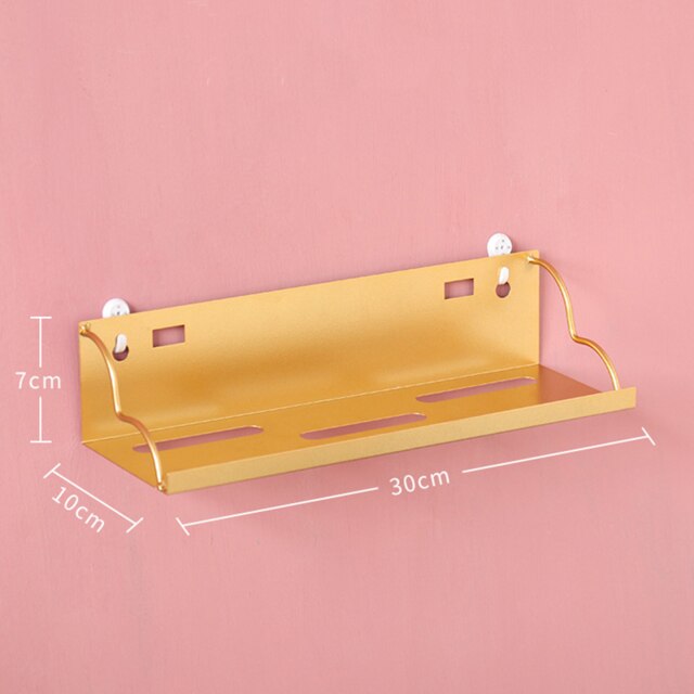 Grid Wall Mounted Hanging Home Bedroom Display Hook Flower stand Shelf Hexagonal 3 layers Iron Rack Organizer Art: D Type  Gold