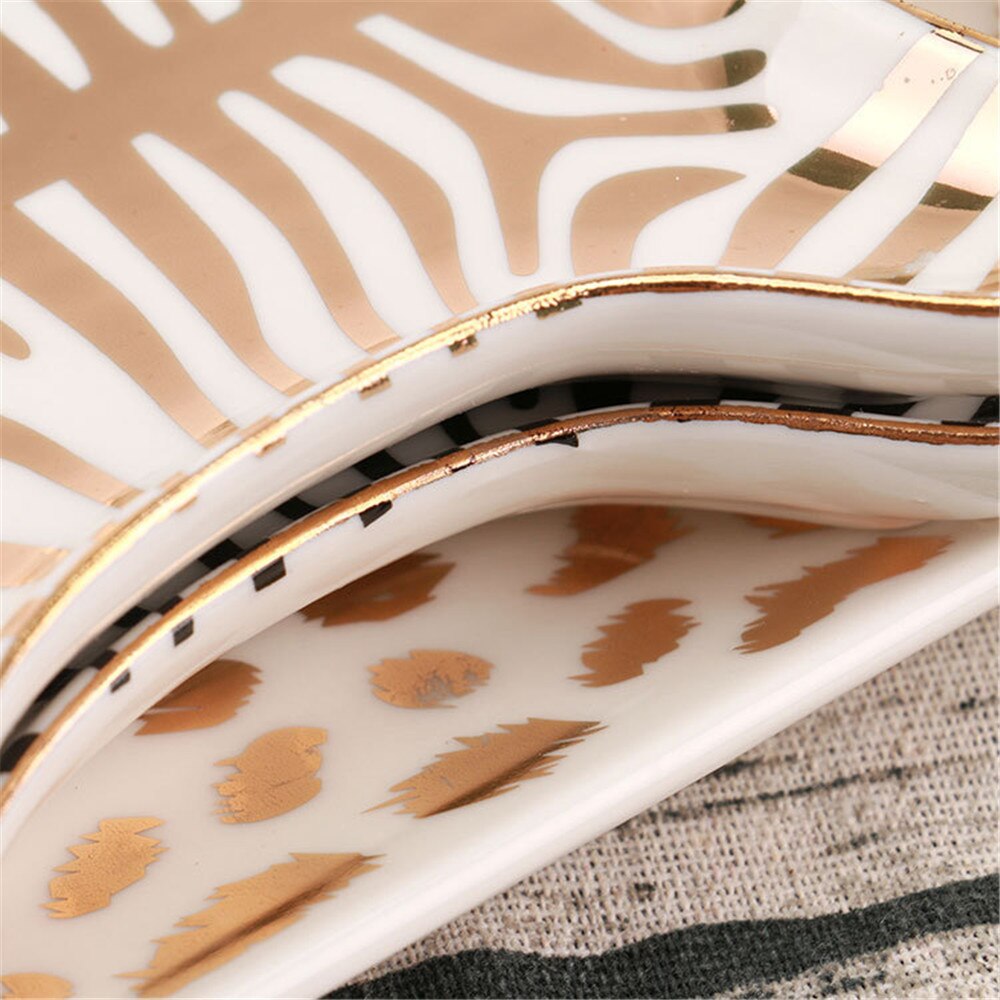 Nordic Gold Tiger Huid Keramische Trays Decoratieve Zebra Kleine Sieraden Schotel Ringen Armbanden Oorbellen Plaat Trays Houder Snack Schotel