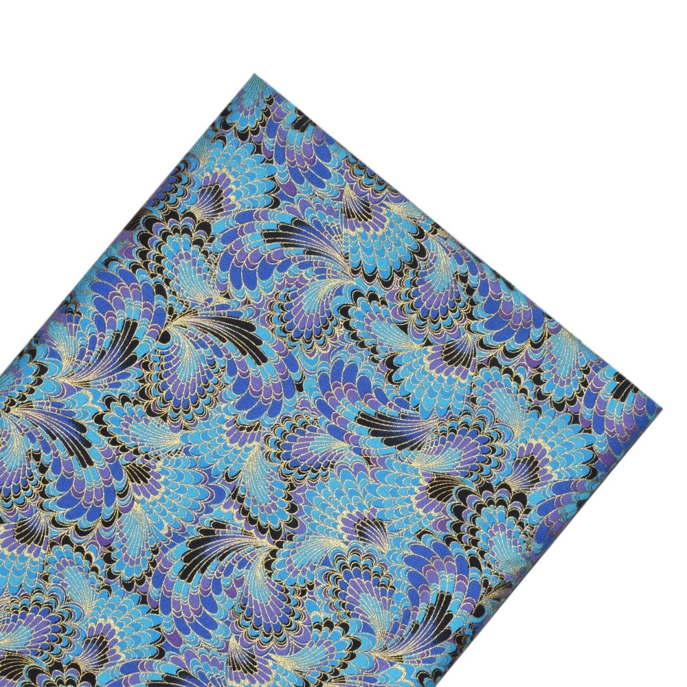 Tela japonesa de algodón con cola de Fénix y pavo real azul, para ropa, joyería, fabricación de diademas, Material artesanal para bolso: FA200043-1 / 100x145cm
